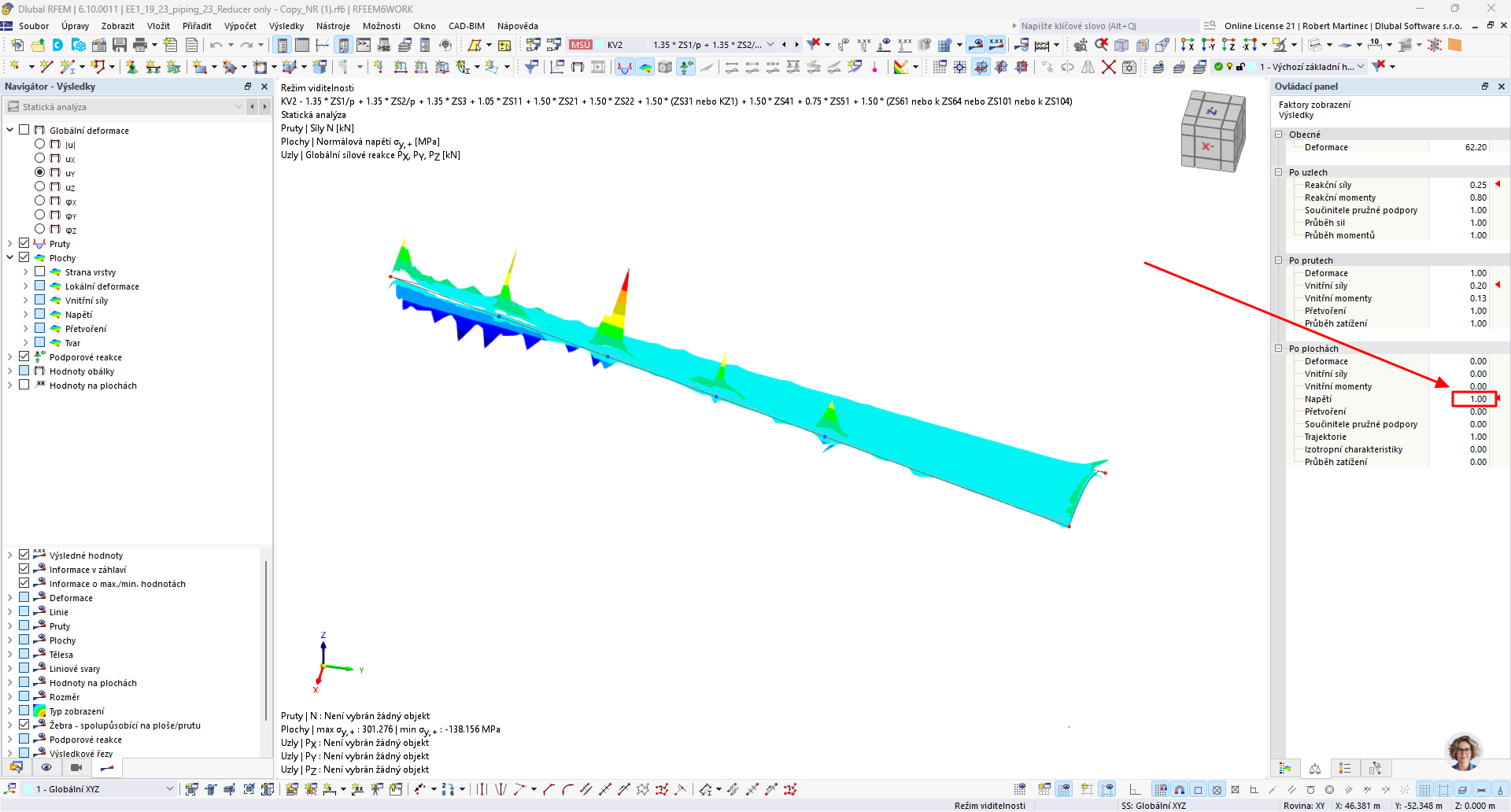 FAQ 005695 | Bei der Anzeige von Spannungen auf Flächen werden die Maximal- und Minimalwerte in 3D angezeigt. Ich hätte gern die übliche 2D-Darstellung. Wie kann ich das erreichen?