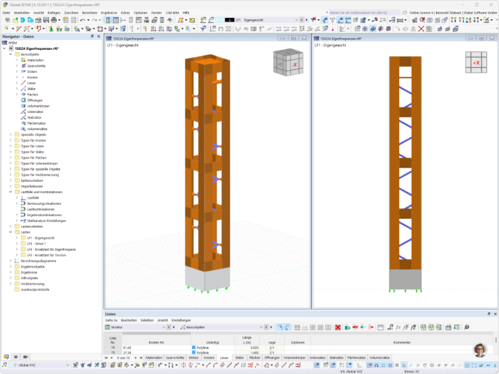 Holzturmstrukturanalyse mit RFEM, Darstellung des Bauwerks im Konstruktionsstadium.