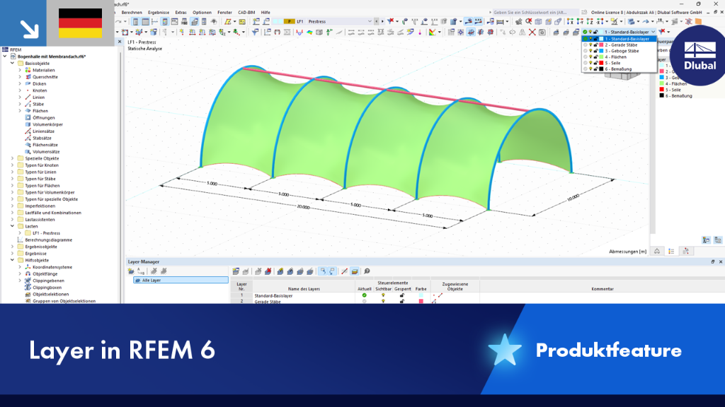 Ansicht der Layer-Funktion in RFEM 6 zur effizienten Bearbeitung komplexer Modelle.