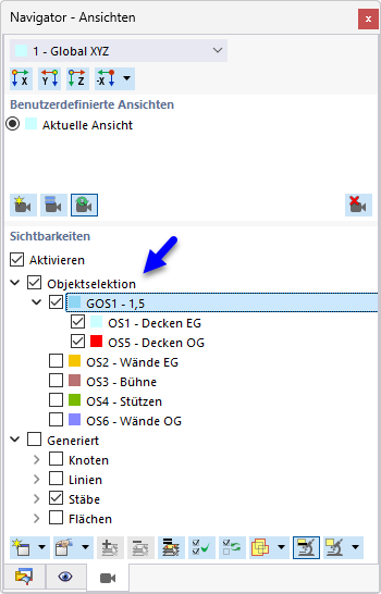 Sichtbarkeiten mit Gruppe von Objektselektionen
