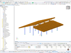 3D-Darstellung eines Holz-Gitterrostdaches, das auf Stahlstützen ruht, konzipiert von Shanghai Zhenyuan Timber Structure Design Engineering Co., Ltd.
