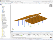 3D-Darstellung eines Holz-Gitterrostdaches, das auf Stahlstützen ruht, konzipiert von Shanghai Zhenyuan Timber Structure Design Engineering Co., Ltd.