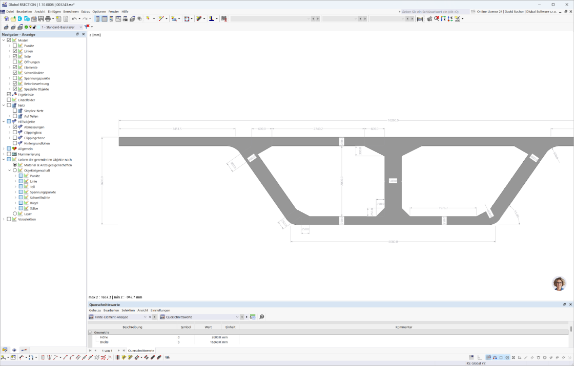 Entwurf einer mehrzelligen Kastenträgerbrücke unter Verwendung von RSECTION mit detaillierter Modellierung.