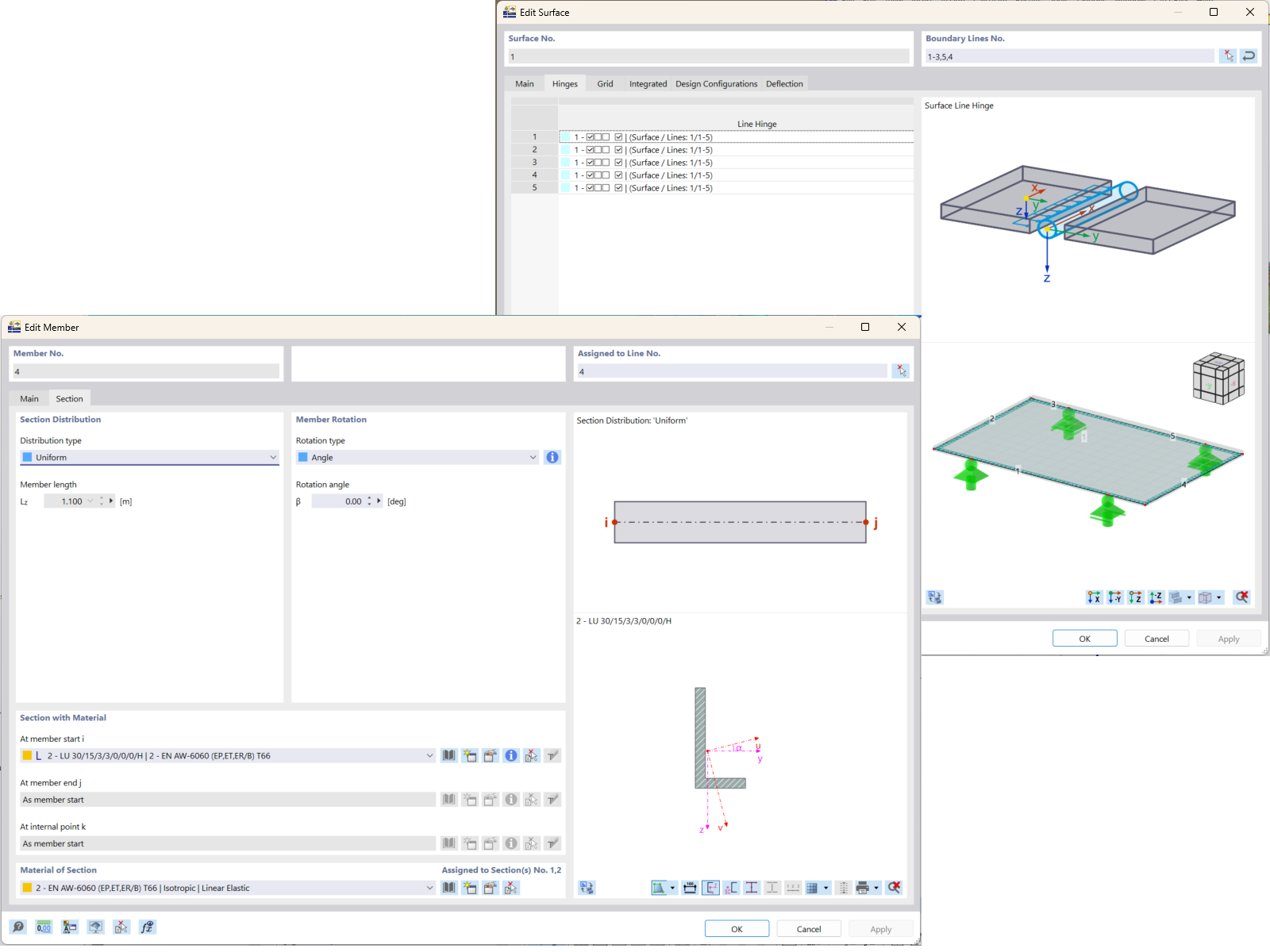 Aluminiumschienen zur Definition der Randelemente von Solarmodulen in der Software RFEM 6.