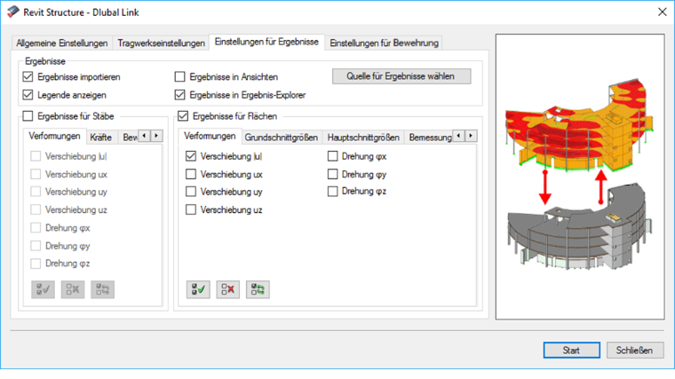 Dialog zur Auswahl der Ergebniseinstellungen in ingenieurtechnischer Software
