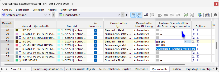 Querschnitt optimieren
