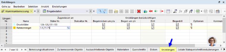Knicklängen - Typ in Tabelle zuweisen