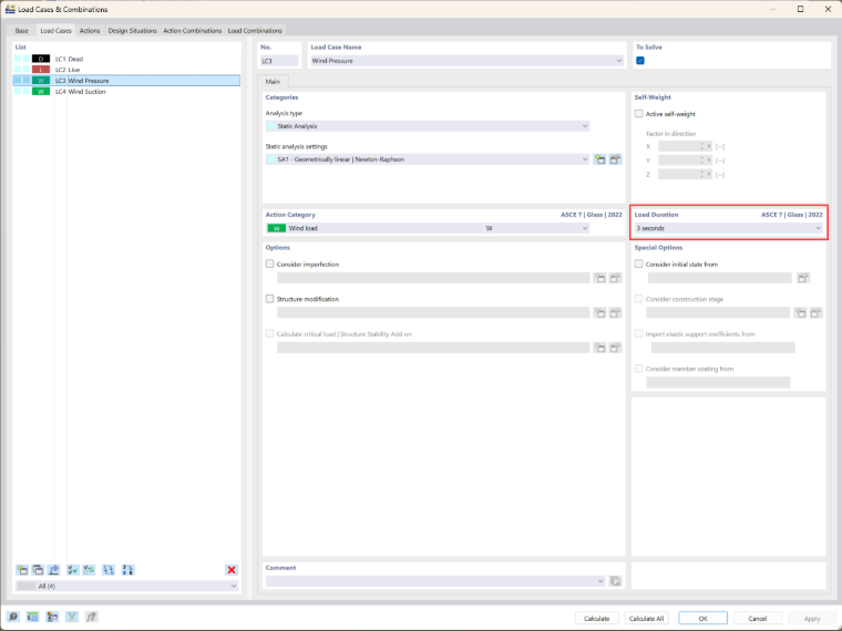 Visuelle Darstellung der Lastdauerfaktoren für die Spannungsgenauigkeit gemäß ASTM E1300-24 im RFEM 6-Add-On Glasbemessung.