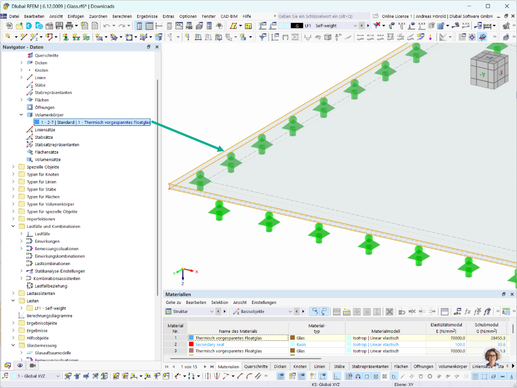 Glasmodelle werden als Volumenkörper in RFEM untersucht und bemessen mit dem Glasbemessungs-Add-On.