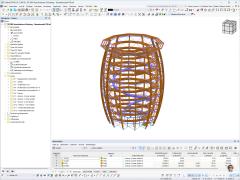 3D-Muster eines Holzaussichtsturms in RSTAB, technisch detailliert.