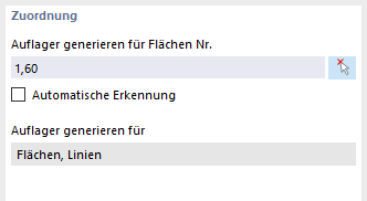 Eingabefeld Zuordnung für spezifische Einstellungen im Steifemodulverfahren-Dialog.