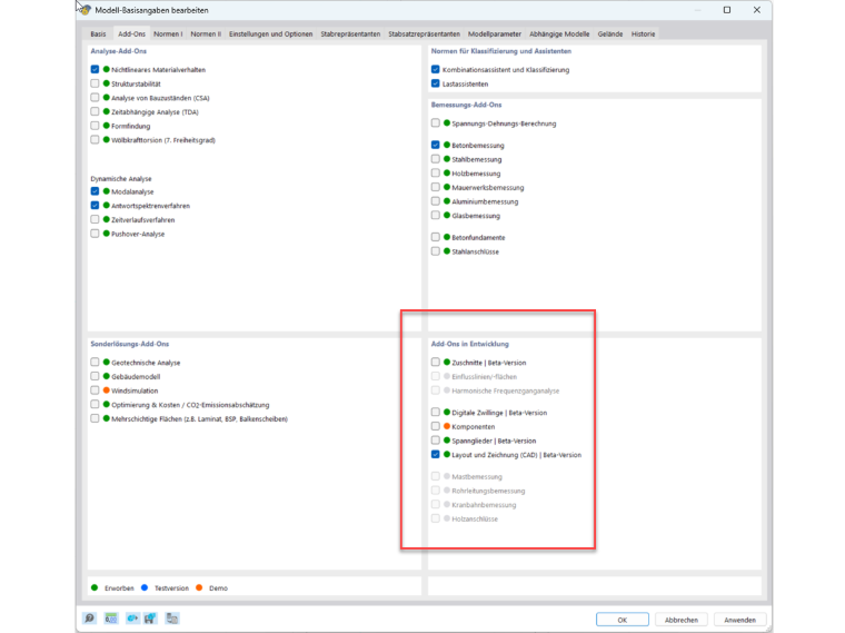 Beta-Versionen, die in RFEM 6 genutzt werden können.