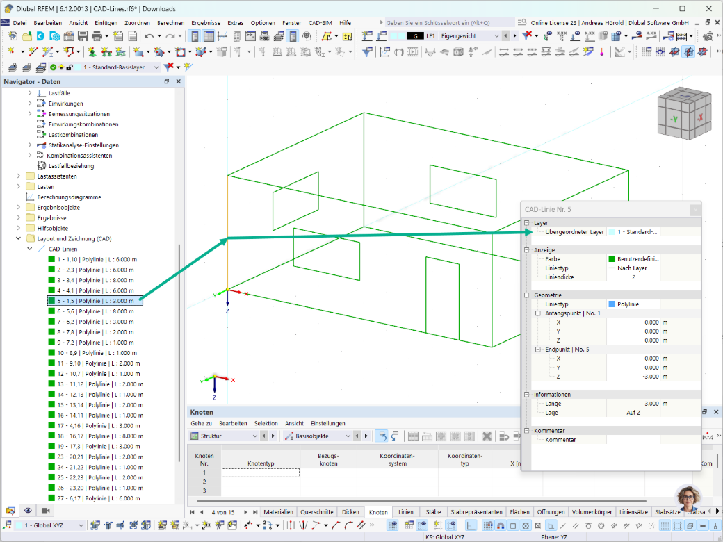 CAD-Linien mit Layerverwaltung und Geometrieerstellung im Layout und Zeichnung Add-On.