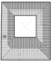 Detaillierte Darstellung des architektonischen Plans eines rechteckigen Daches für die statische Berechnung.