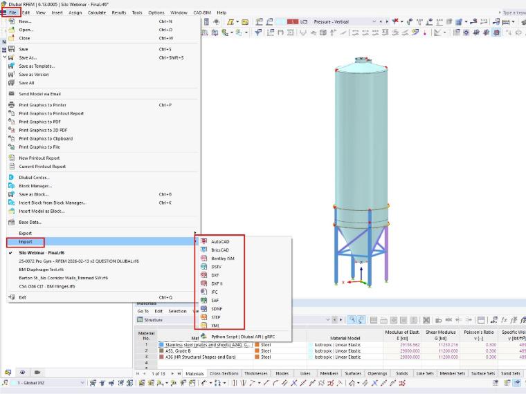 RFEM 6-Schnittstelle mit verschiedenen Optionen zum Dateiimport für eine nahtlose Integration