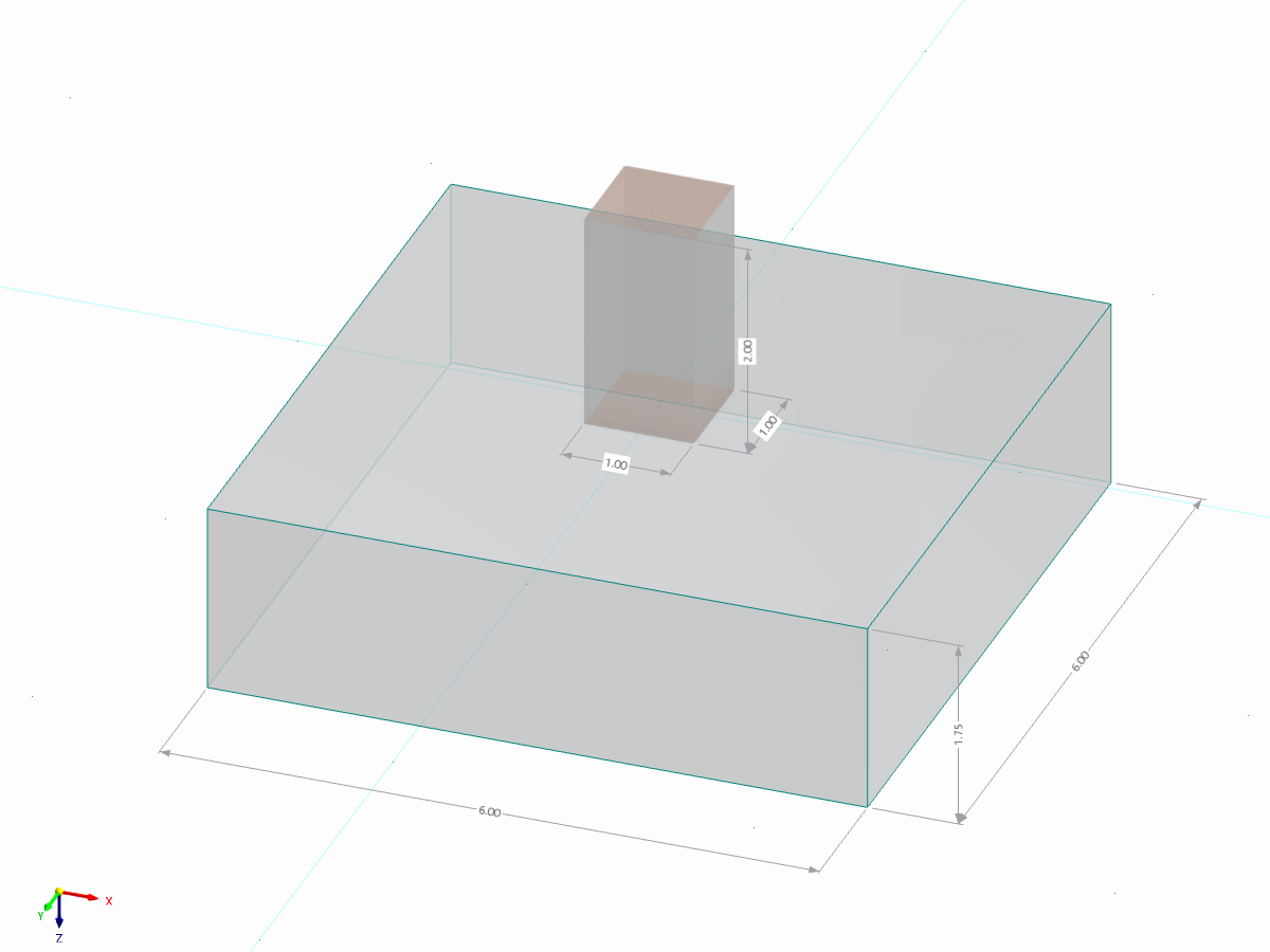 3D Modell Einzelfundament RFEM 6 quadratisches Fundament mit zentraler Stütze Geometrie