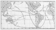 Historische Karte von 1881 zeigt prognostizierte und bestehende Handelsrouten durch den Panama-Kanal.
