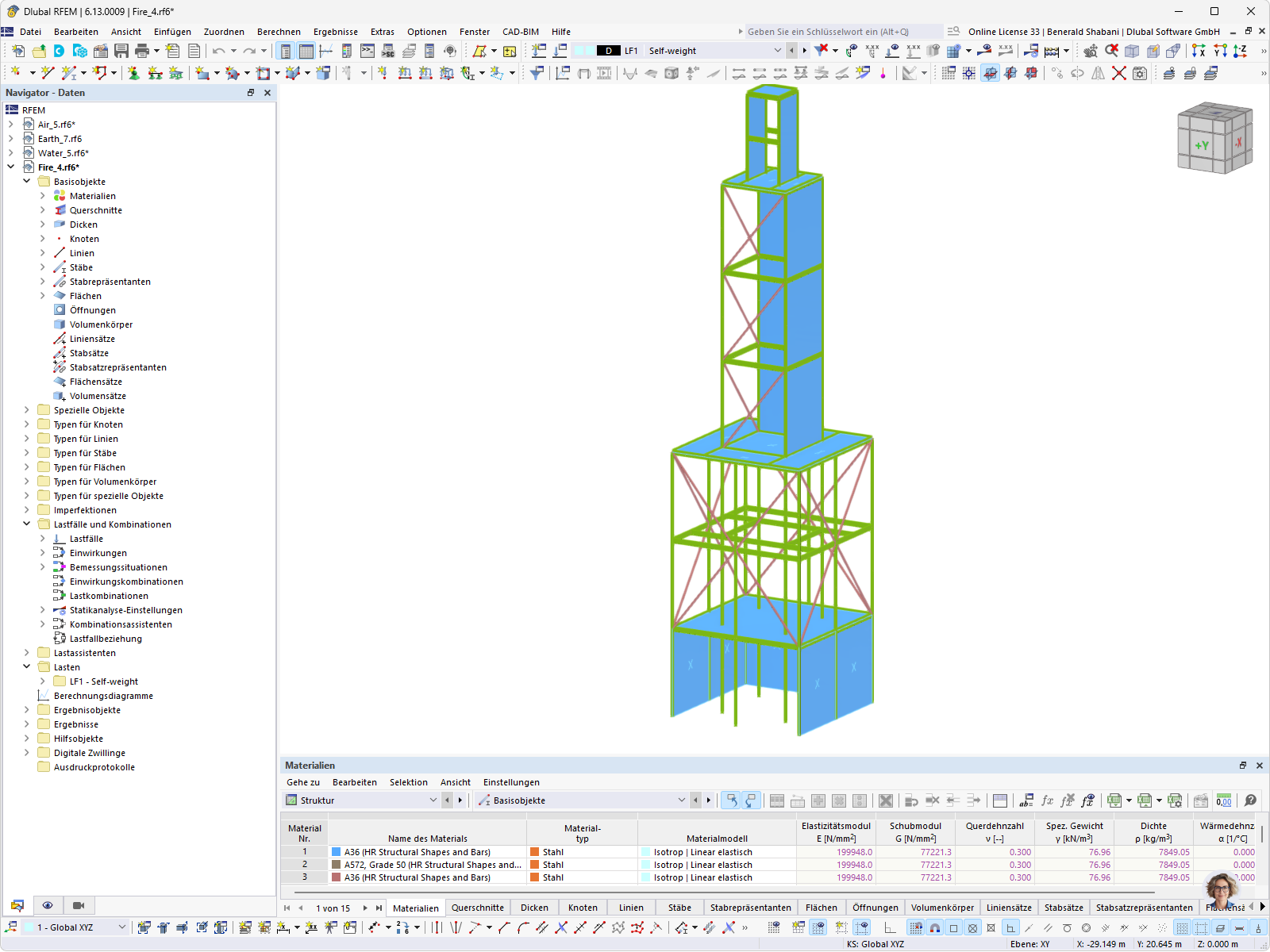 Stahlkonstruktion im Destruktionslevel "Fire", modelliert in RFEM von Impulse Control.