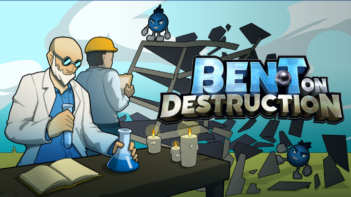 Das Bild zeigt ein digitales Modell, das die Zerstörung von Spielobjekten im Spiel "Bent on Destruction" durch Impulse Control simuliert.