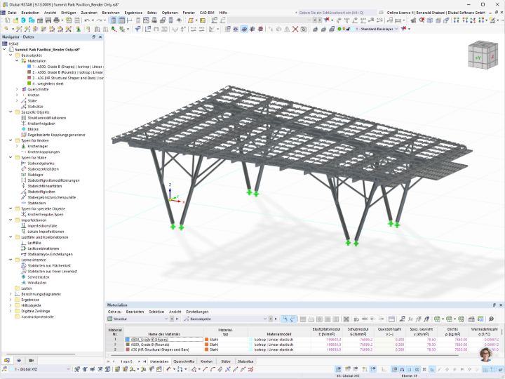 Strukturmodell der Summit Park Pavilion mit RSTAB in einer Stahlkonstruktion.