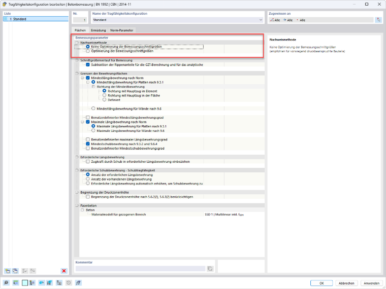 Steuerungselement zum Aktivieren oder Deaktivieren von Bemessungsschnittgrößen in einem Softwareprogramm der Tragwerksplanung.