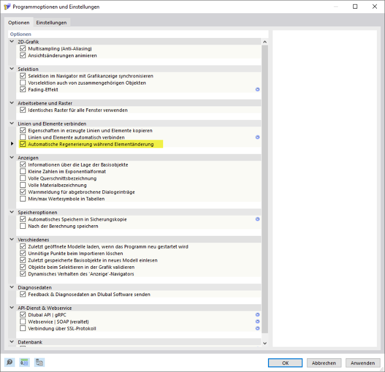 Dialog 'Programmoptionen und Einstellungen'