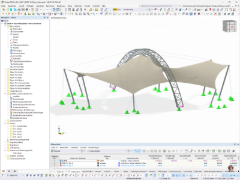 Detaillierte Darstellung einer Membrandachkonstruktion im RFEM-Softwaremodell.
