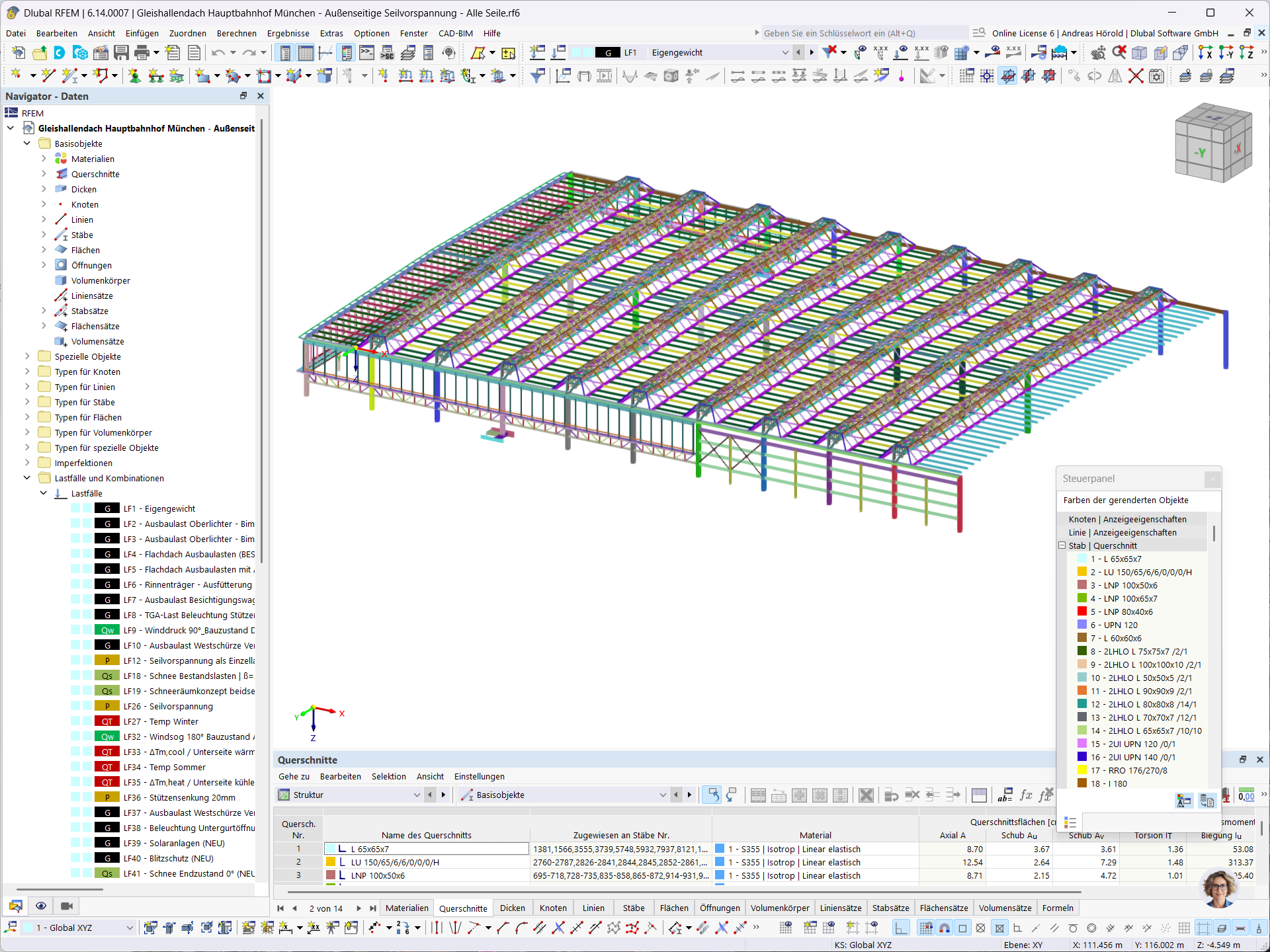 RFEM-Modell der Gleishalle des Münchener Hauptbahnhofs