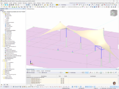 3D-Modell einer einwirkenden Last veranschaulichen Membranüberdachung in statischer Analyse.