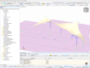3D-Modell einer einwirkenden Last veranschaulichen Membranüberdachung in statischer Analyse.