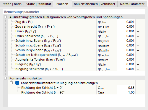 Register 'Flächen' für Holzbemessung nach NDS