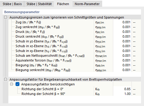 Register 'Flächen' für Holzbemessung nach CSA
