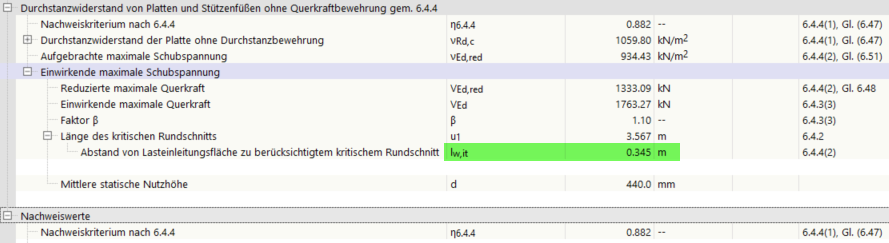 Nachweisdetails mit iterativer Ermittlung der Lage des kritischen Rundschnitts