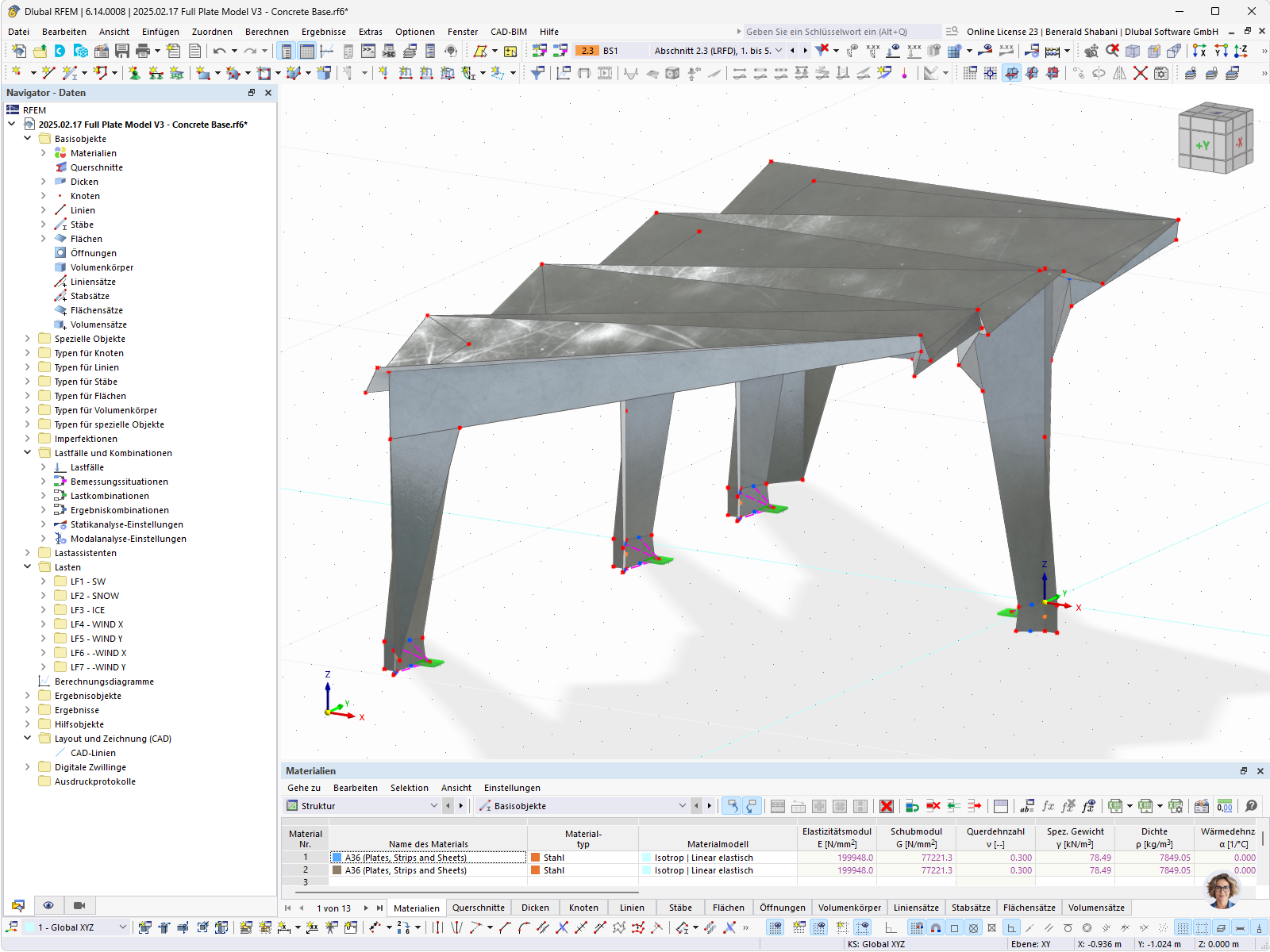 3D-Modell einer modernen Bushaltestelle mit Stahlstruktur in RFEM dargestellt.