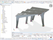 3D-Modell einer modernen Bushaltestelle mit Stahlstruktur in RFEM dargestellt.
