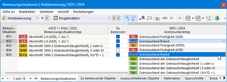 Grenzzustandstyp für Brandbemessung nach NDS zuweisen
