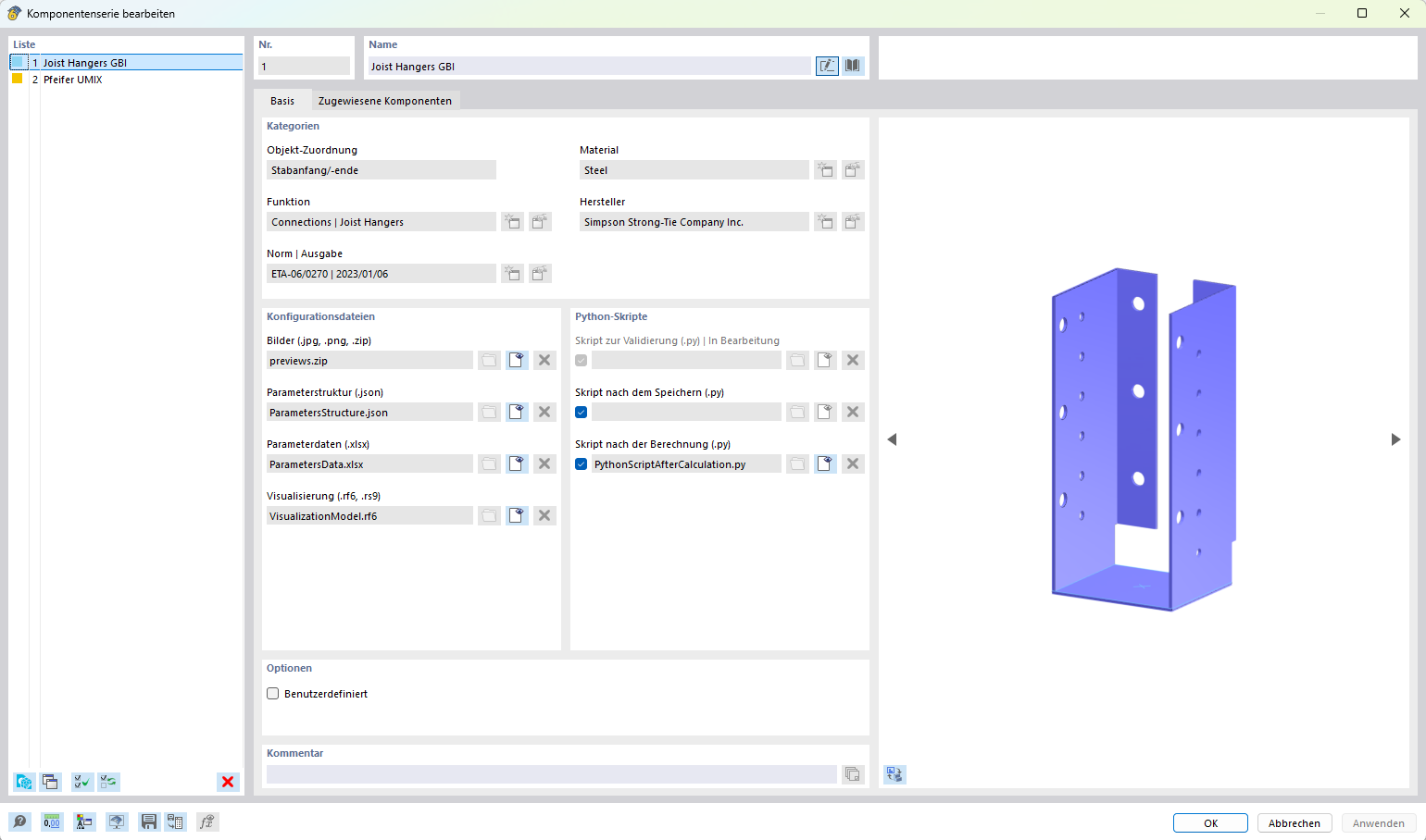 Erweiterte Funktionen innerhalb des Komponenten-Dialogfensters zur Modellierung komplexer Strukturen im RFEM.