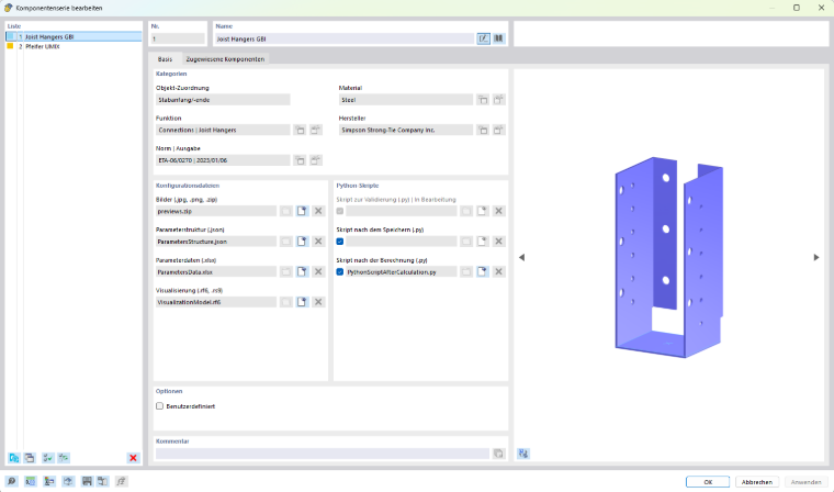 Erweiterte Funktionen innerhalb des Komponenten-Dialogfensters zur Modellierung komplexer Strukturen im RFEM.