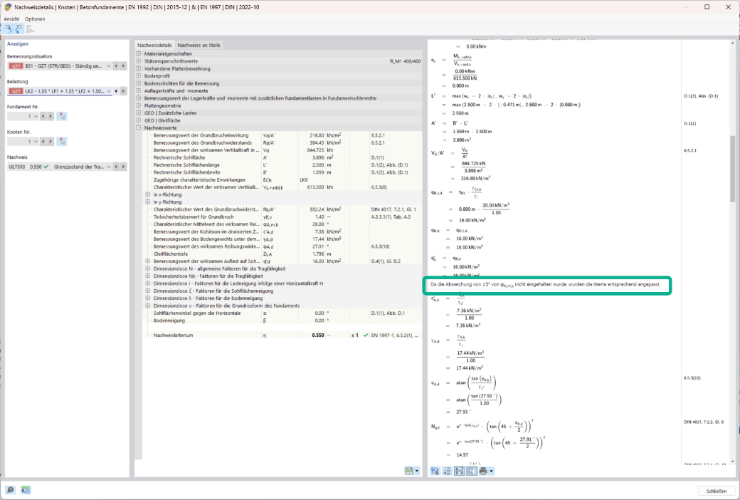 Anpassung des Grundbruchwiderstands in RFEM 6 zur Berücksichtigung inhomogener Böden durch iterative Reduzierung des Reibungswinkels.
