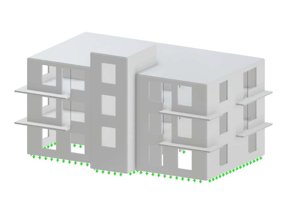 Betonkonstruktion mit anpassbaren Abmessungen, Geschosshöhen und Fensterplatzierungen für verbesserte architektonische Planung.