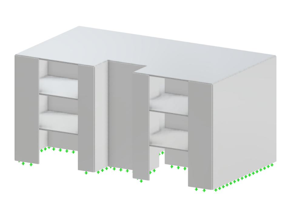 Ein Betongebäudemodell mit parametrischen Abmessungen zeigt mehrere Decken, die durch unterschiedliche Flächen erstellt wurden.
