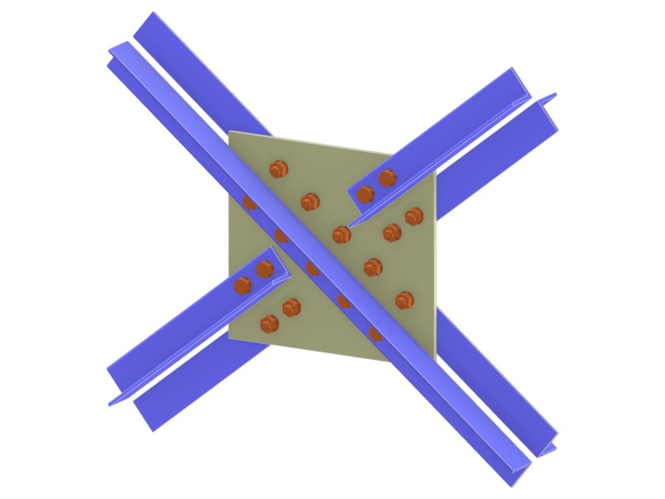 Modell 006225 | Verband X-Anschluß | Diagonal-zu-Diagonal-Verbindung über Knotenblech