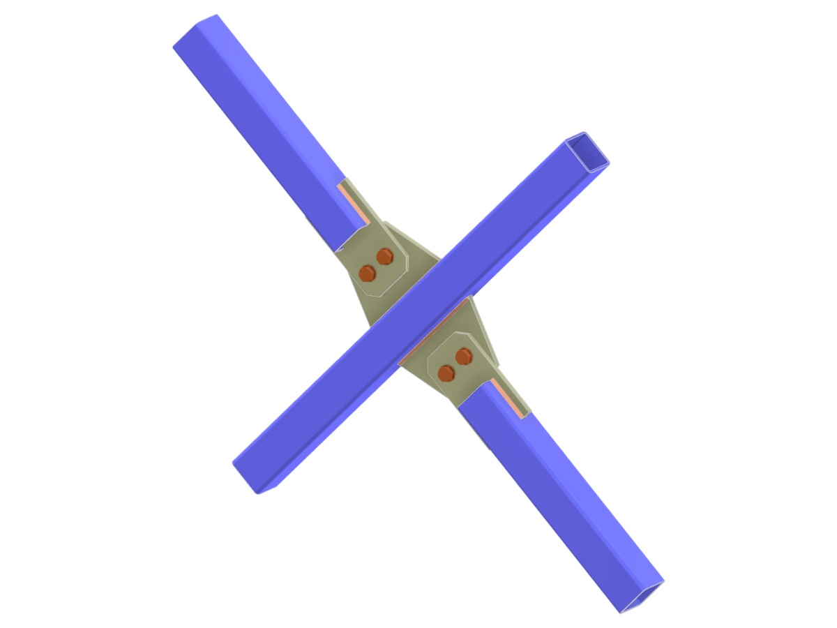 Modell 006227 | Aussteifung X-Knoten | Diagonalanschluss mittels durchlaufendem Knotenblech und Laschenblech