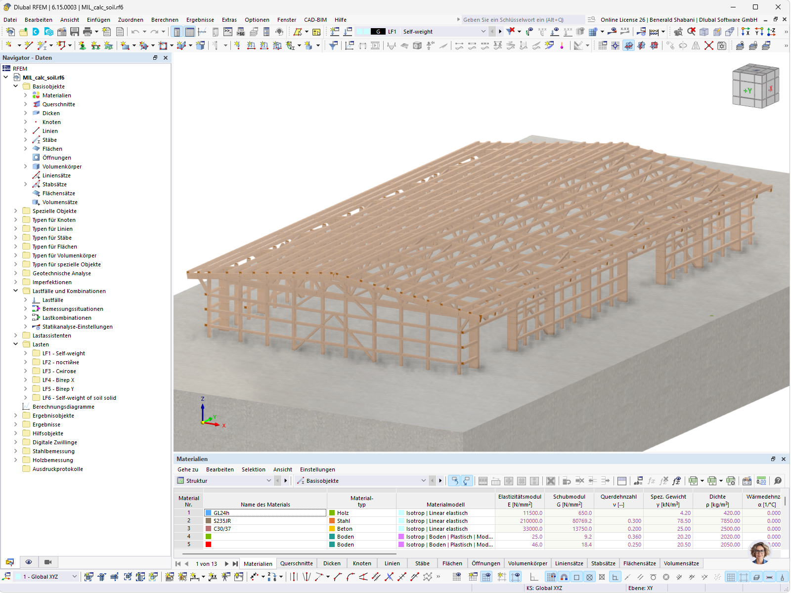 Darstellung einer Brettschichtholzhalle in der Ukraine, modelliert in RFEM.