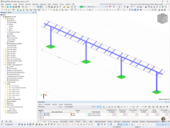 Visualisierung eines RFEM-Modells einer Stahlstruktur zur Unterstützung einer Photovoltaikanlage.