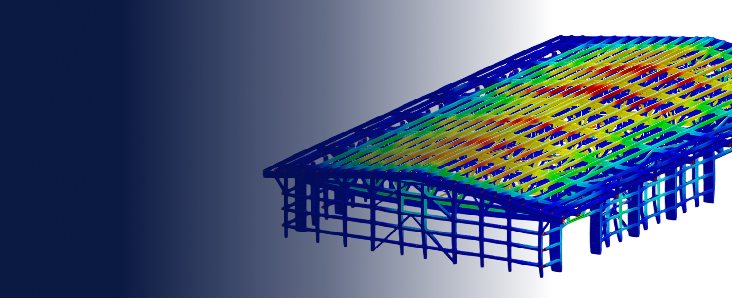 RFEM-Modell einer in Bau befindlichen Brettschichtholz-Produktionshalle in der ukrainischen Region Iwano-Frankiwsk.