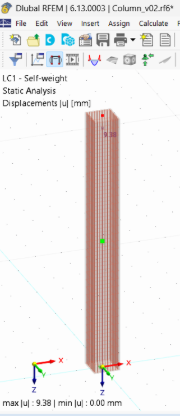 RFEM-Analyse, die das Verhalten einer Verbundstütze mit Bewehrungseinfluss auf die Verformungskomponenten zeigt.