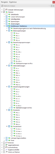 Ergebnisse der nichtlinearen Stahlbetonberechnung im Navigator auswählen