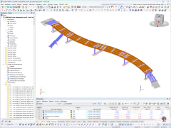 Berechnungsmodell der Holzbrücke am Bahnhof in Zwolle mit Materialdefinitionen und Lastfällen in der Finite-Elemente-Software RFEM.