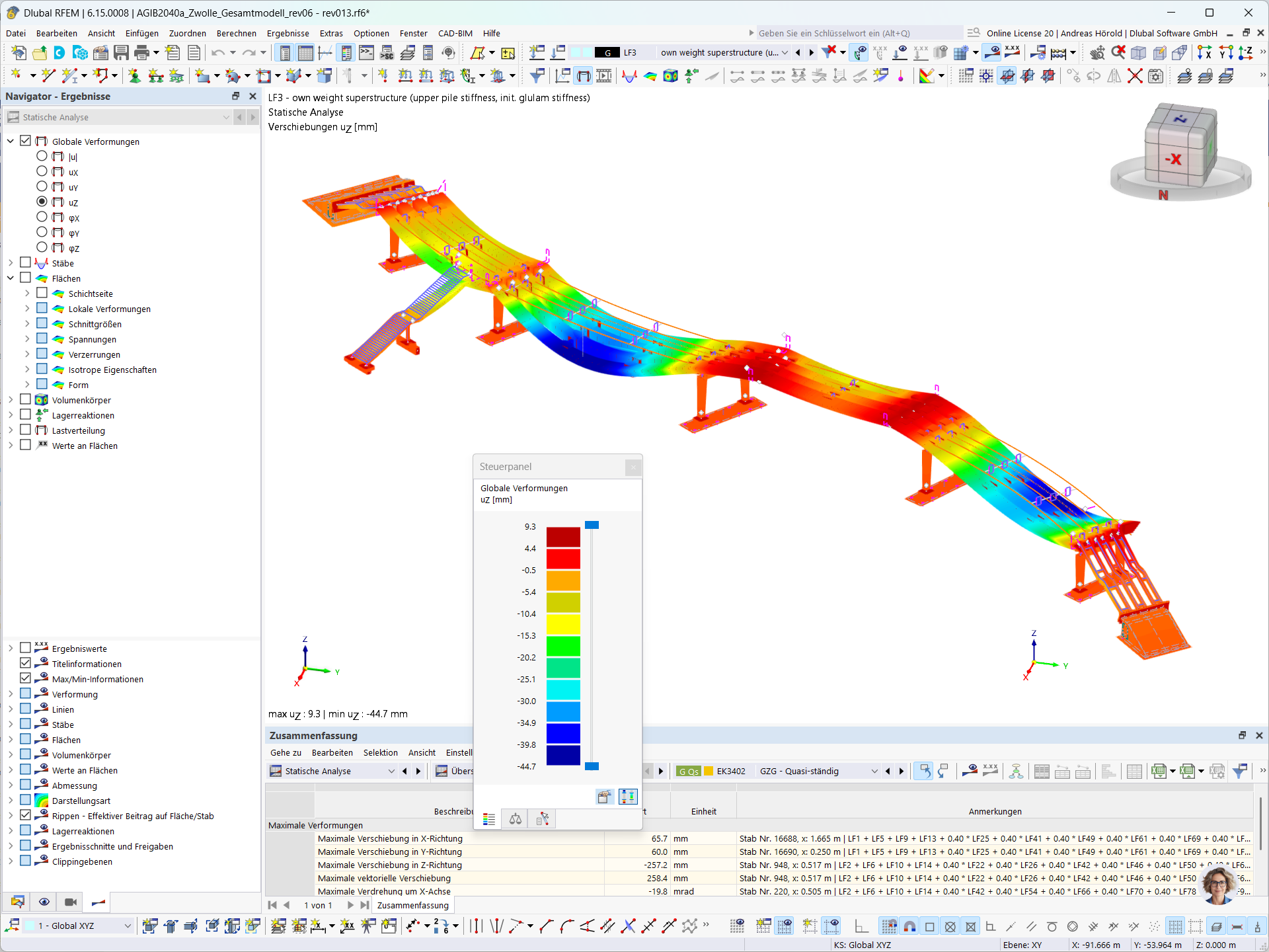 Verformungen der Brücke in RFEM | © IB Miebach